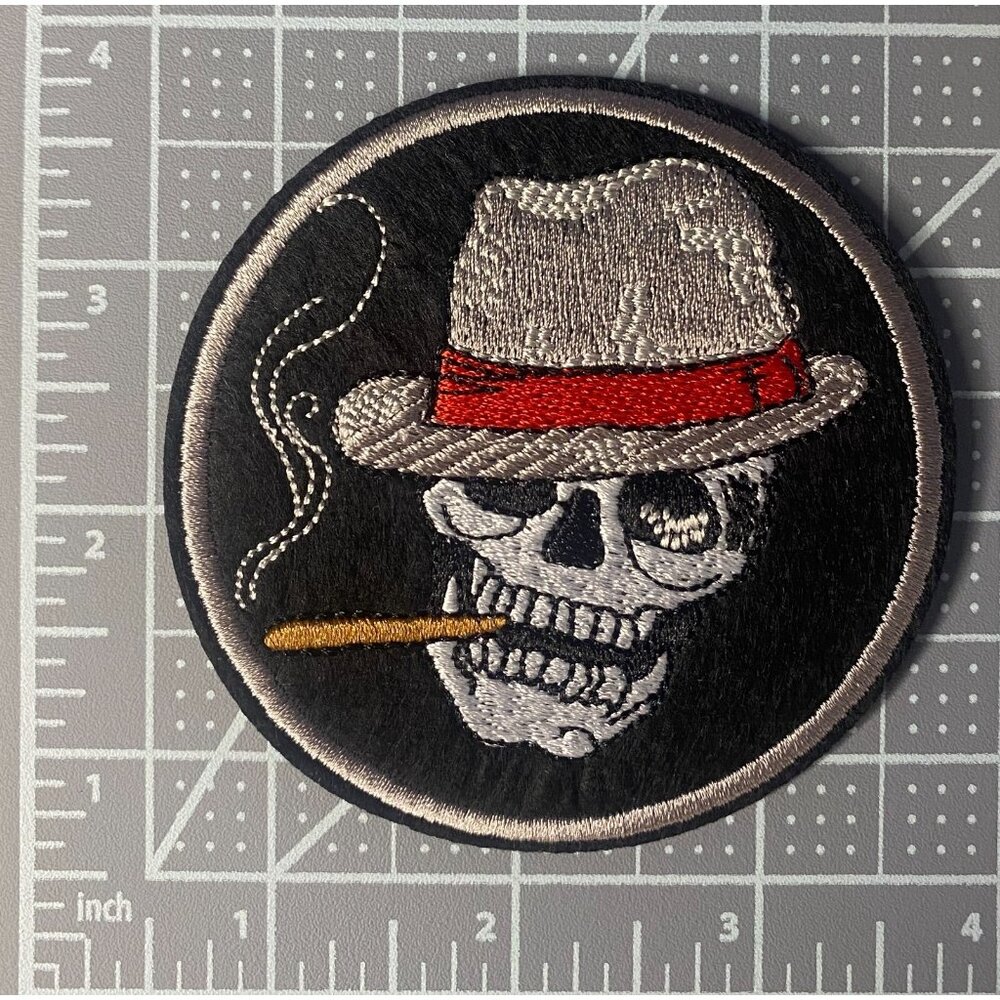 Skeleton Smoking Poker Top Fedora Hat 3" Embroidered Iron-on Patch - Picture 2 of 3